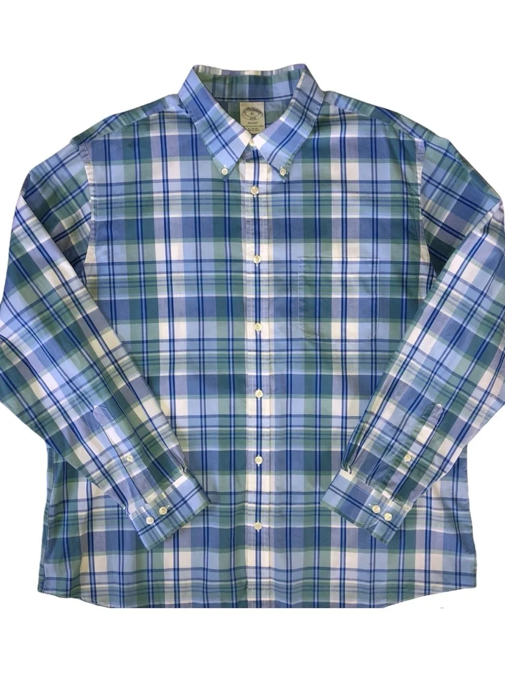 Men's Blue and Green Plaid Button-Down Shirt